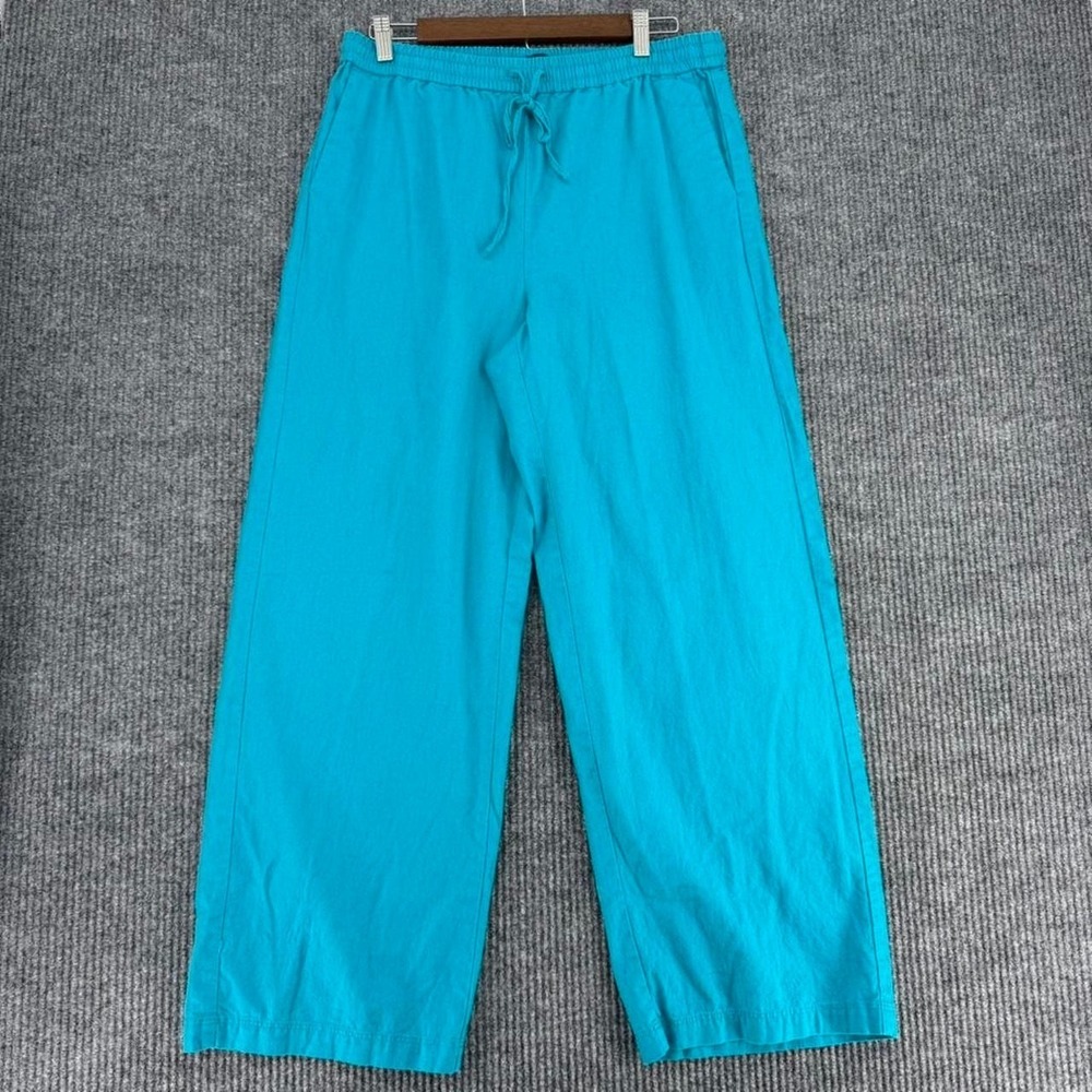 J.Crew linen blend wide leg pants women's size 10 turquoise beach coastal